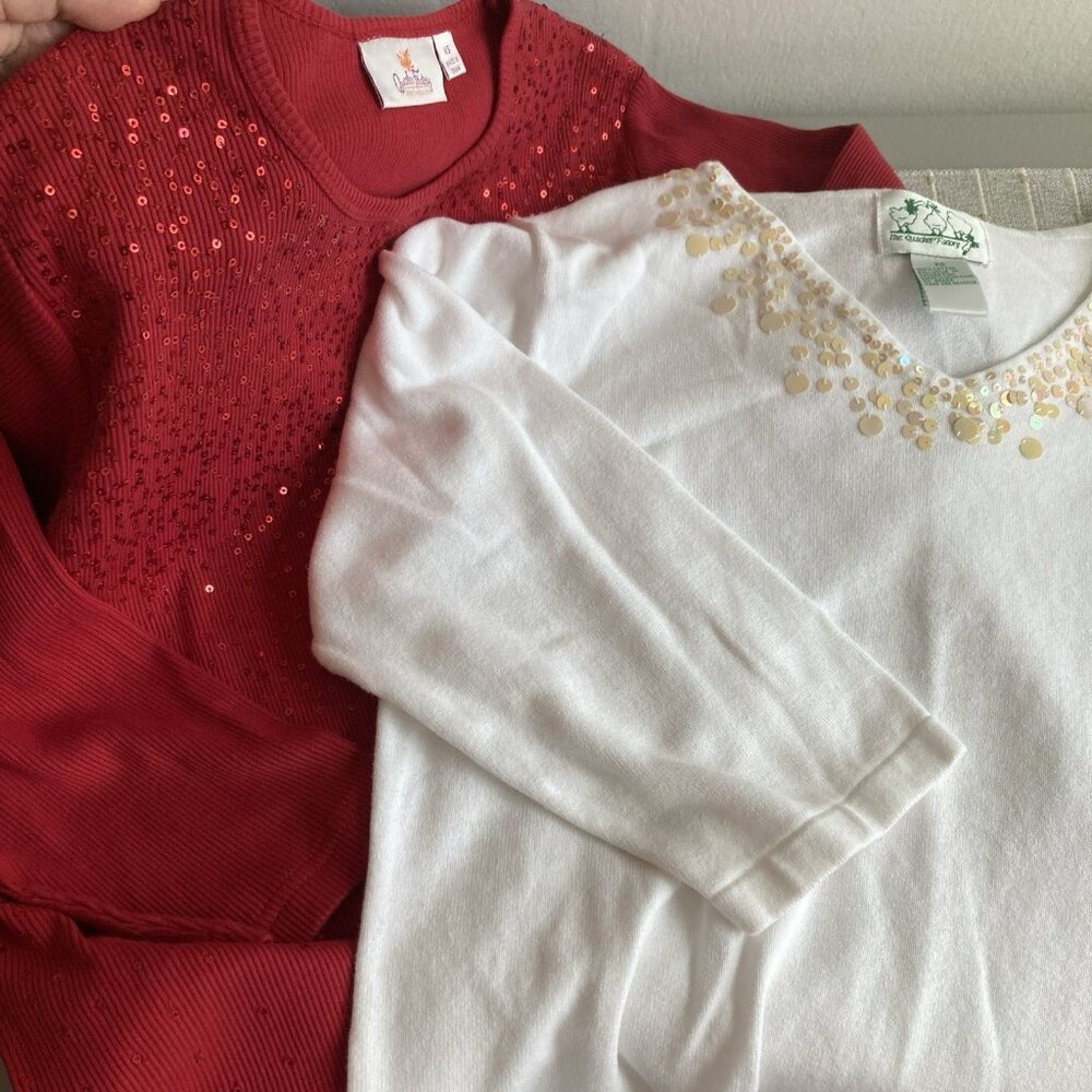 Quacker Factory Sequin Top Tee Lot Of 2 White And… - image 1